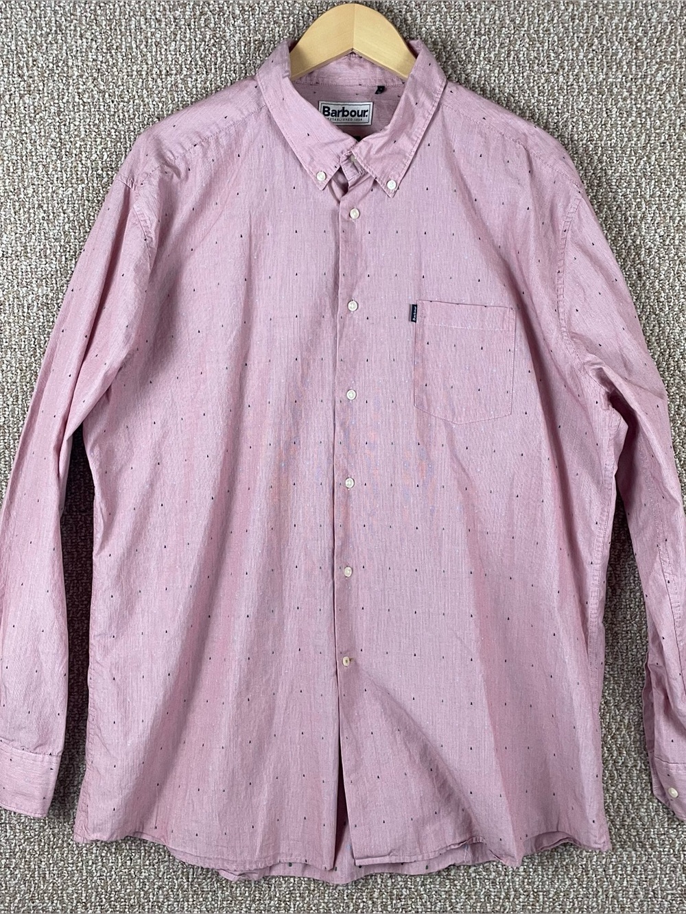 Barbour Cuthbert Shirt Mens XL Tailored Fit Embroidered Red Button Down T248
